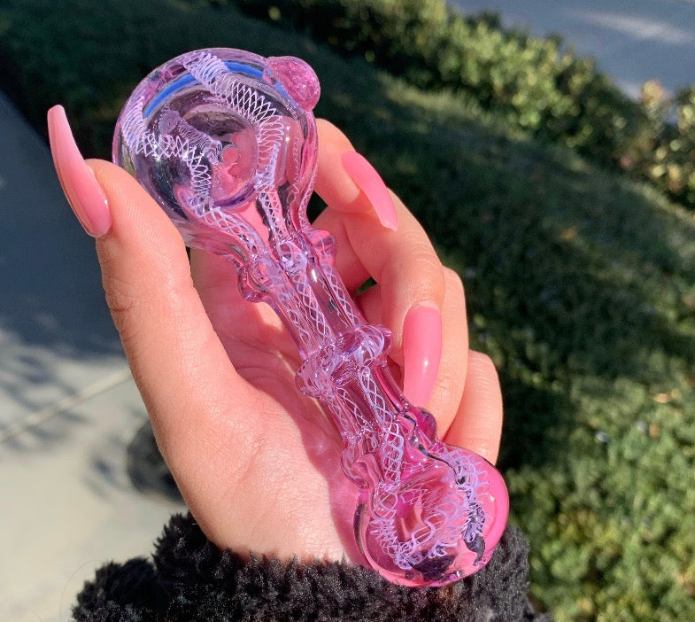 Pink / Purple Glass Pipe W Lace Detailing