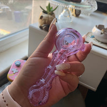 Load image into Gallery viewer, Pink / Purple Glass Pipe W Lace Detailing
