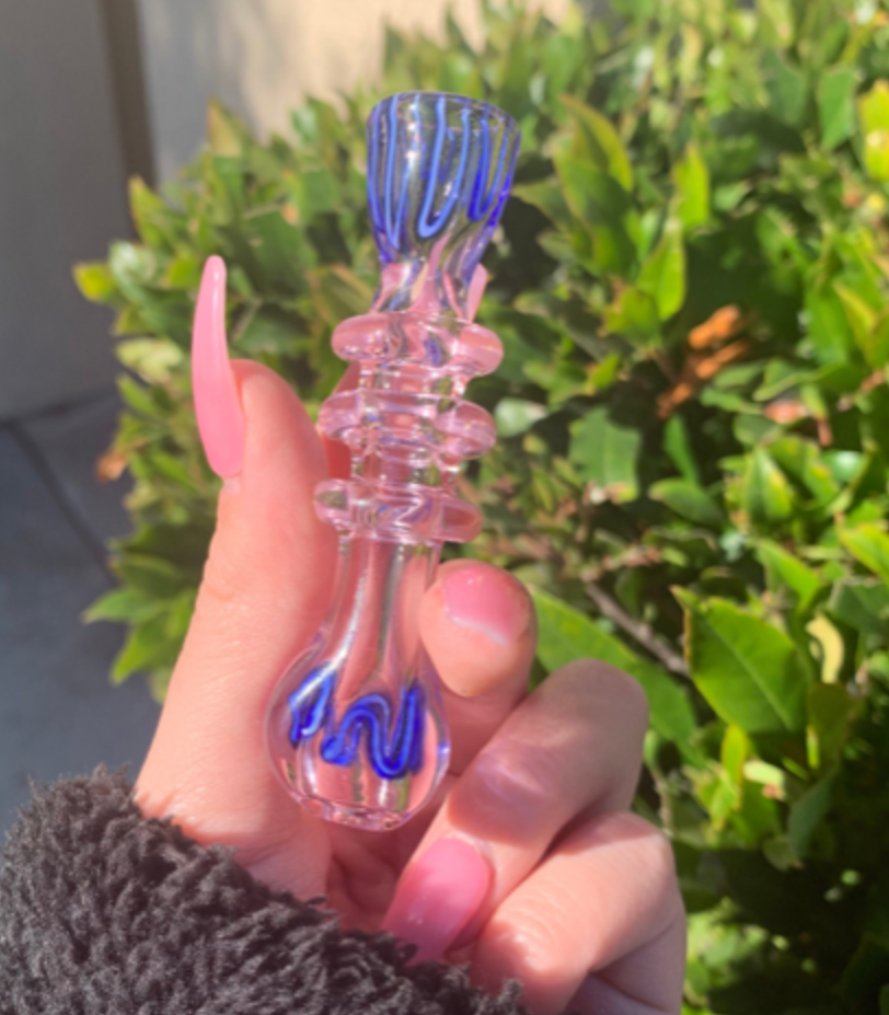 Clear Pink / Blue Mini Glass One Hitter Pipe