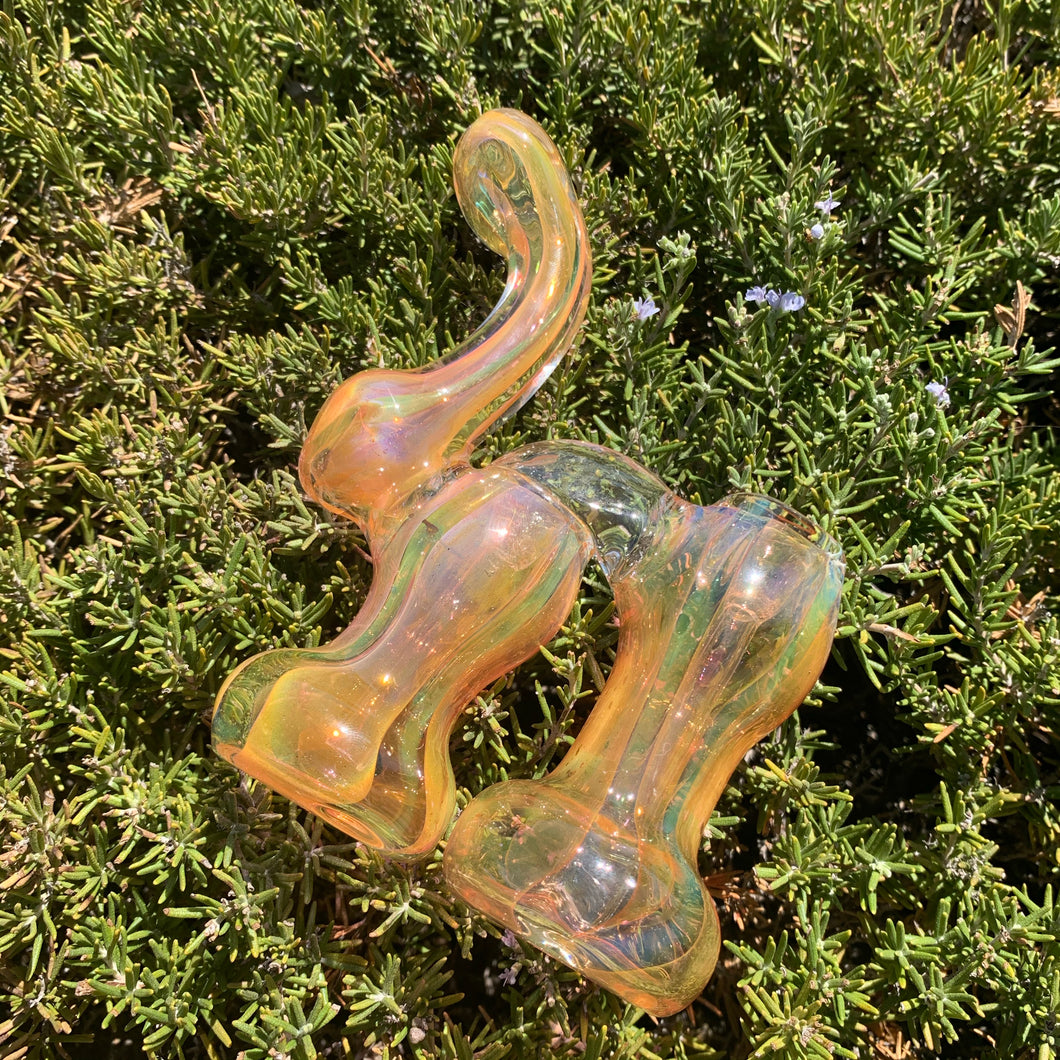 Pink/Gold Fumed Double Chamber Color Changing Glass Bubbler Pipe